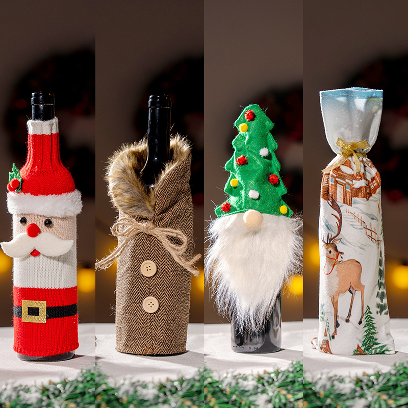 圣诞节装饰品针织红酒瓶套摆件氛围道具场景布置配饰主题派对氛围