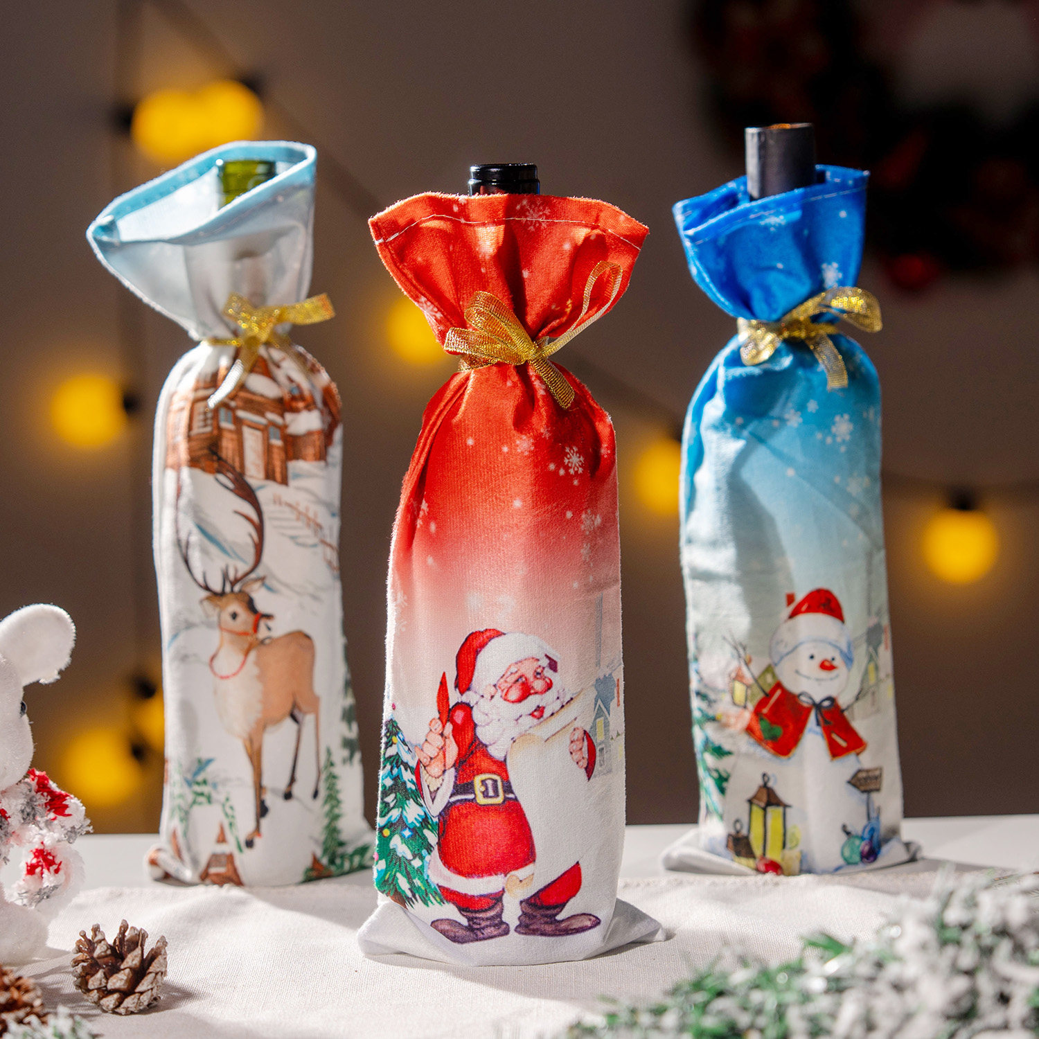 针织红酒瓶套圣诞节装饰品酒店铺场景布置装扮摆件氛围圣诞老雪人