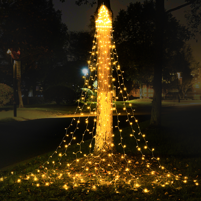 太阳能五角星瀑布灯挂树户外装饰