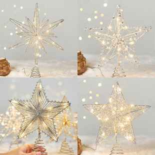 圣诞树顶部发光LED铁艺五角星星灯圣诞节装饰品道具网红氛围布置