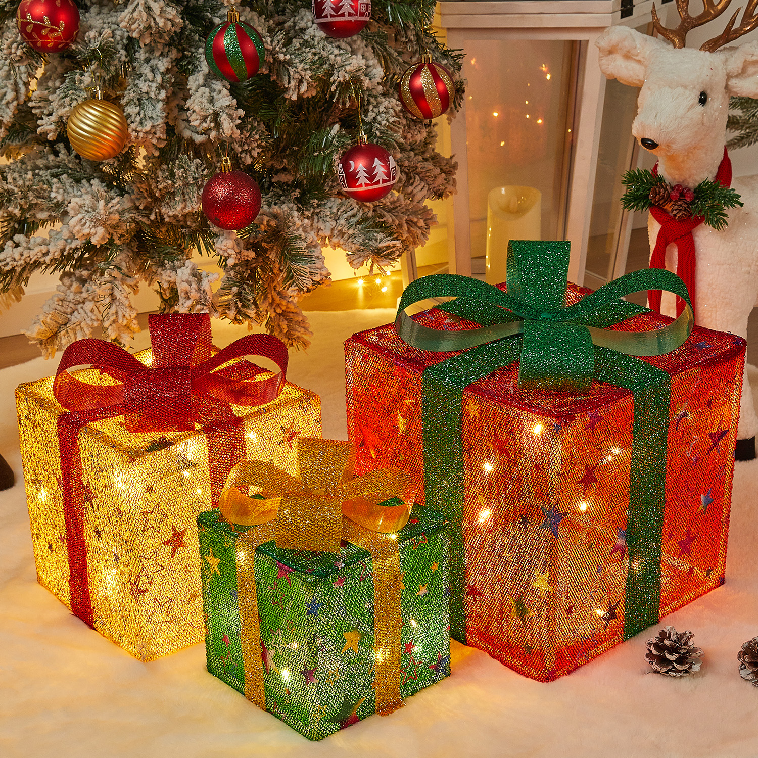 节日礼盒圣诞发光小礼品道具桌面