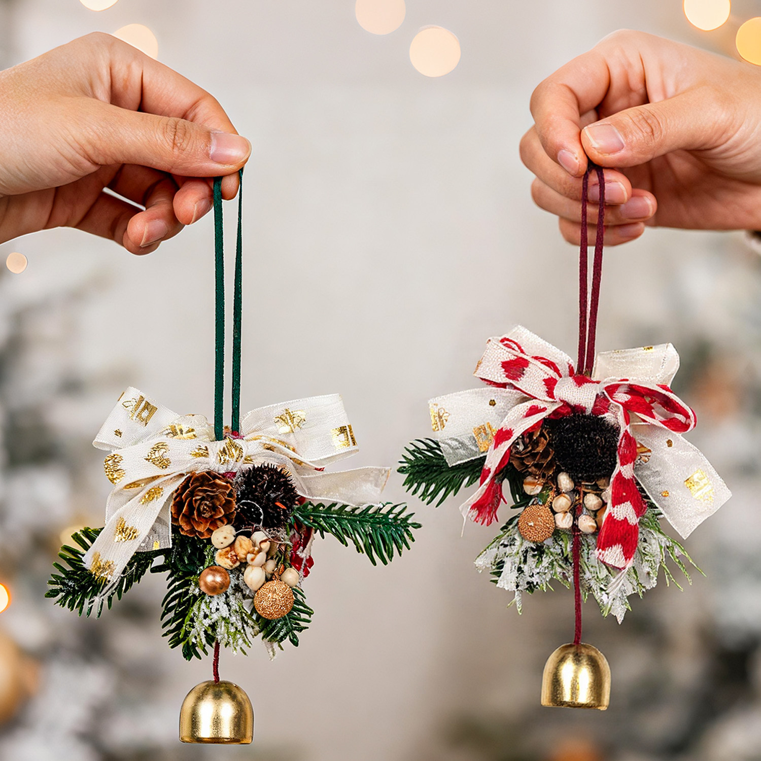 圣诞节装饰品圣诞蝴蝶结松果铃铛