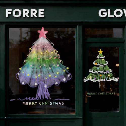 圣诞节装饰品玻璃门圣诞树静电贴