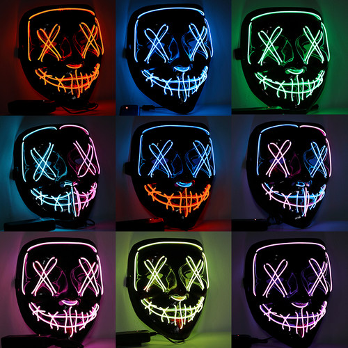 万圣节发光led面具男女全脸