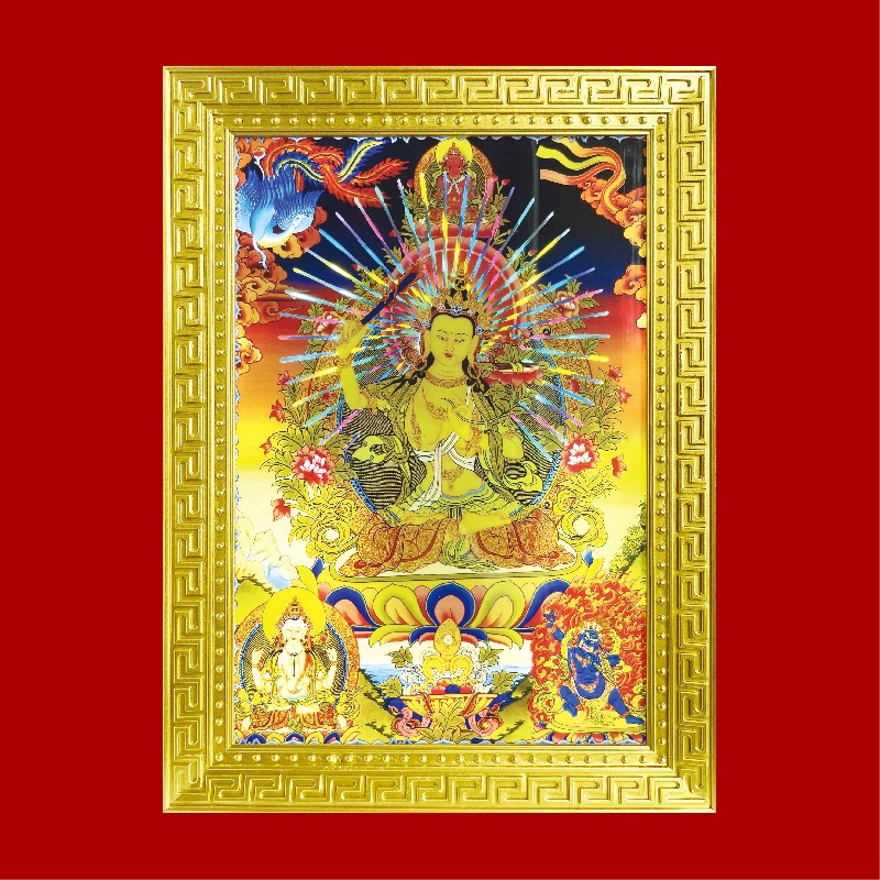 相框唐卡可念经发光摆件绿度母文殊菩萨画框摆件音乐