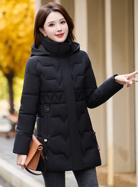 羽绒棉服女中长款2026冬季新款修身显瘦加厚韩版连帽女式棉衣外套