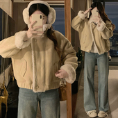 2025秋冬季 外套女 潮流短款 新款 小个子设计感保暖麂皮一体加绒时尚