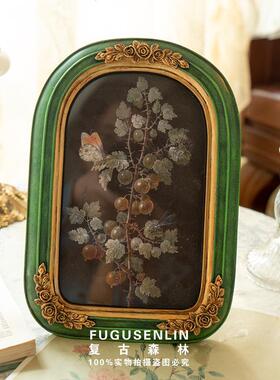 复古欧式中古浮雕墨绿色树脂相框画框家居摆件墙面装饰雕花壁挂