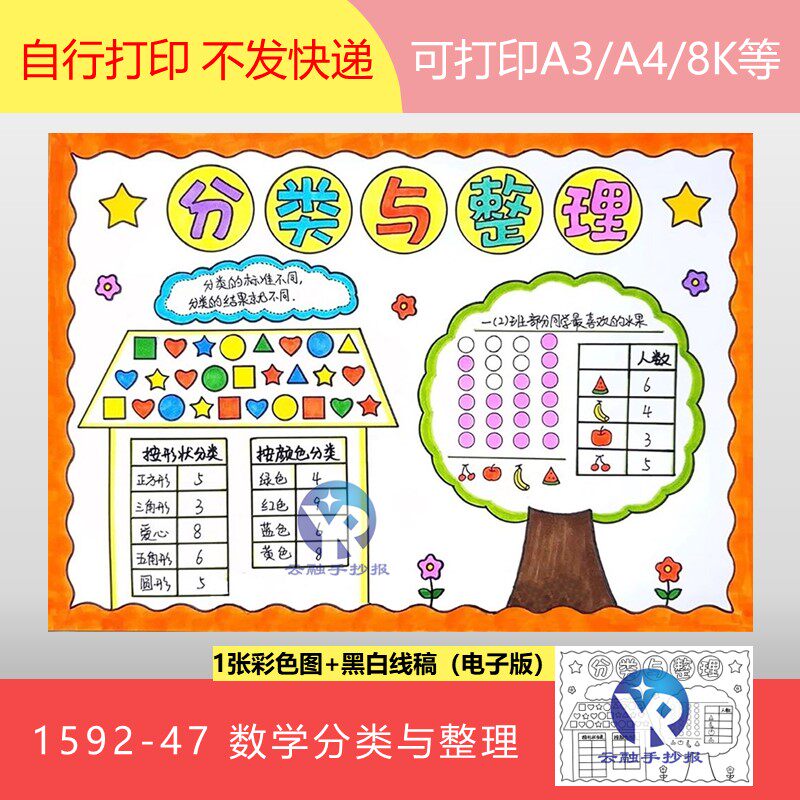 1592-47分类与整理人教版小学数学一年级下册手抄报模板电子版