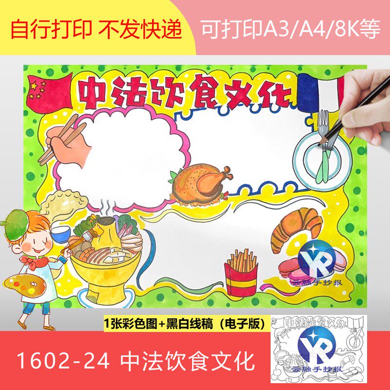1602-24中法饮食文化手抄报模板电子版中西餐文化交流历史传承