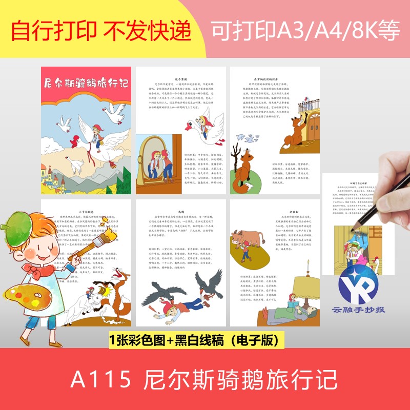 115尼尔斯骑鹅历险旅行记童话名著绘本故事连环画手抄报模板电子