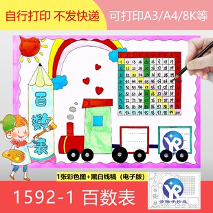 1592-1百数表手抄报模板电子版小学生感知1到100数字排列序和规律