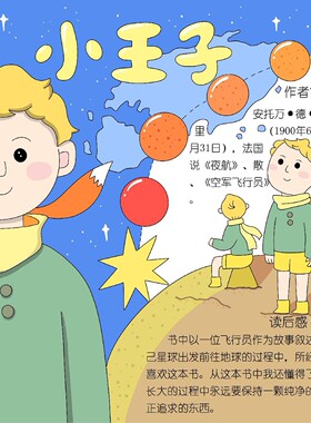 1595-4小王子读后感手抄报模板电子版小学暑假语文课外阅读8KA3A4