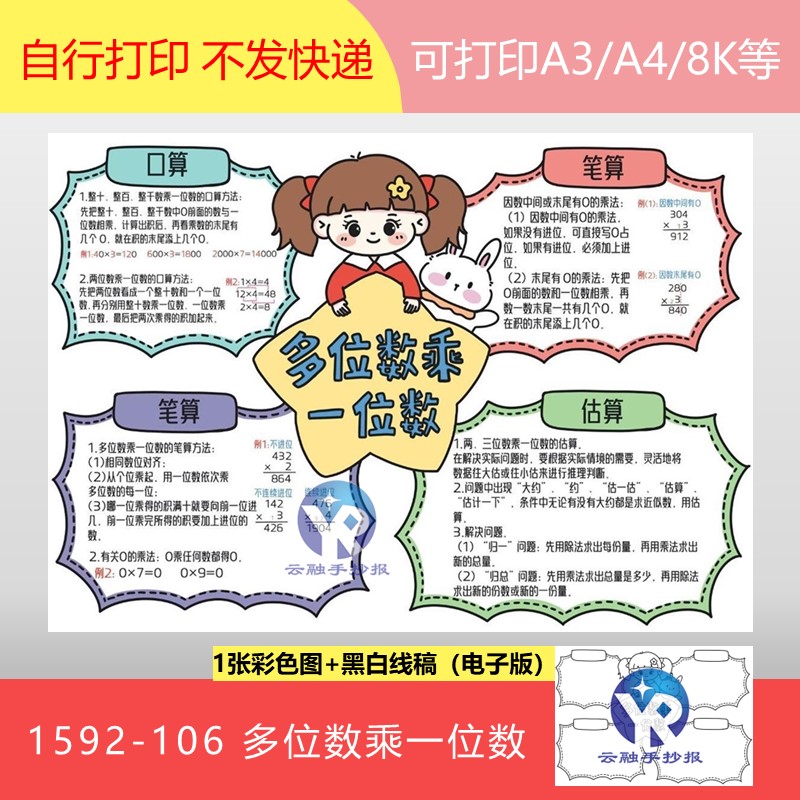 1592-106多位数乘一位数人教小学数学三年级上6单元手抄报电子版