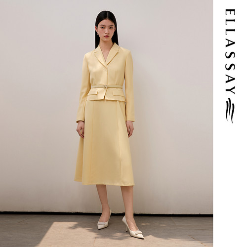 ELLASSAY歌力思2026夏季新款100%绵羊毛长袖连衣裙EWU363Y00100