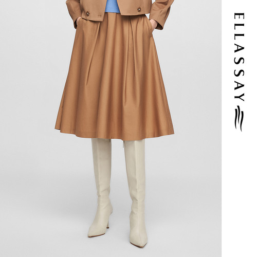 ELLASSAY歌力思春季新款棉桑蚕丝简约优雅半身裙女EWE361Q03000