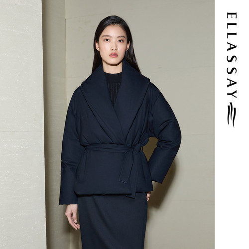 ELLASSAY歌力思冬季新款绵羊毛大翻领鹅绒羽绒服女EWF364L02100