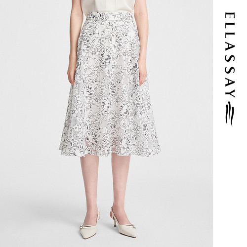 ELLASSAY歌力思夏季新款舒适透气a字高腰半身裙女EWE352Q00800