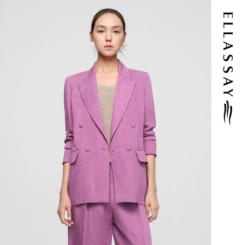 ELLASSAY歌力思春季新款丝光亚麻优雅直身西装外套女EWF362T04100