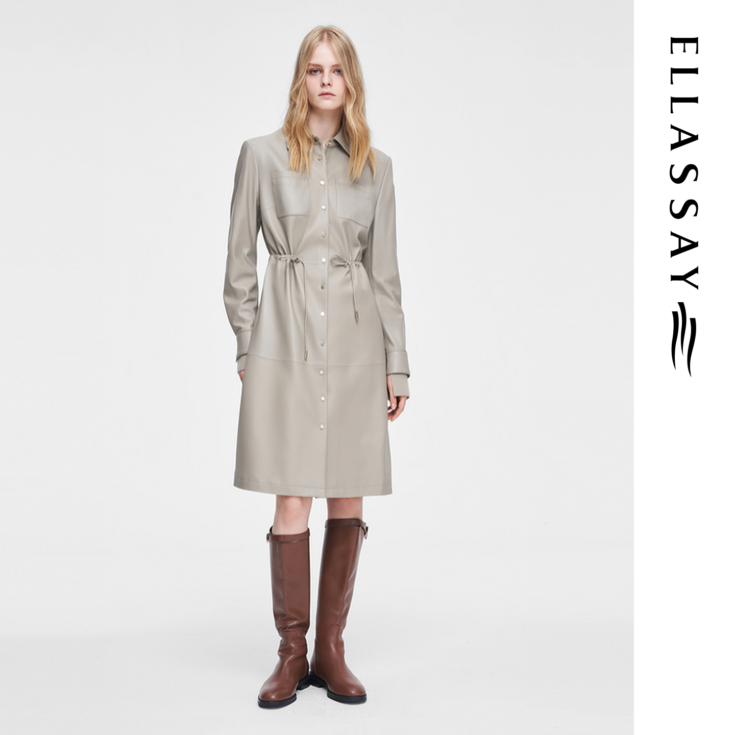 ELLASSAY歌力思春夏新款100%绵羊皮革收腰真皮皮衣女EWW351X00400