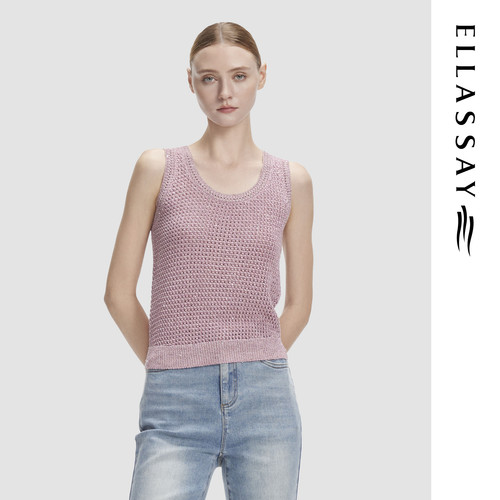 ELLASSAY歌力思夏季新款精致亮丝珠片U领针织背心女EWF352M07900