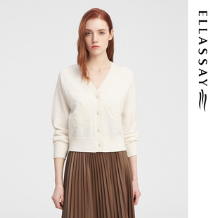 ELLASSAY歌力思秋冬新款 女EWE344M03600 绵羊毛提花工艺针织衫