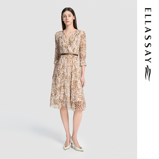 ELLASSAY歌力思2026夏季新款100%桑蚕丝印花连衣裙女EWD375Y055TA