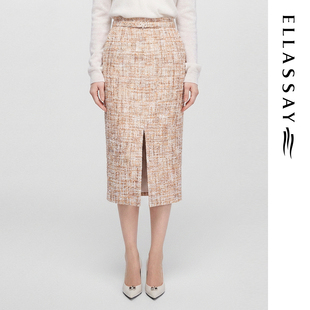 ELLASSAY歌力思秋冬新款气质小香风开叉半身裙女EWF361Q00300
