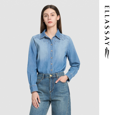 ELLASSAY歌力思2026春季新款纯棉渐变刺绣牛仔衬衫女EWD371N00200