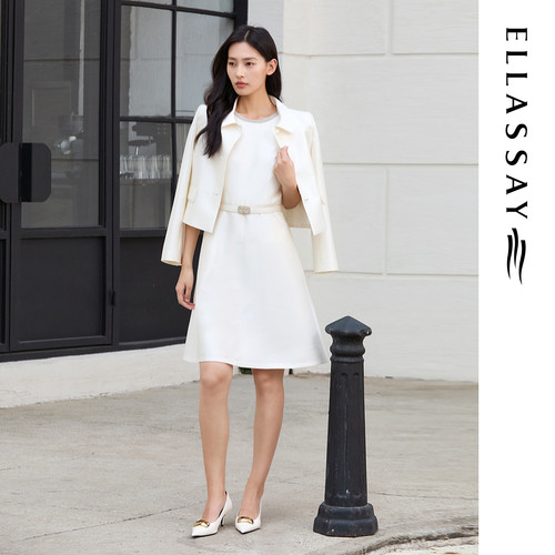 ELLASSAY歌力思秋季新款真丝羊毛无袖伞摆连衣裙女EWE363Y01300
