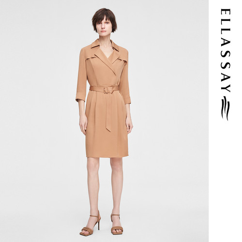 ELLASSAY歌力思早春新款桑蚕丝经典复古短款连衣裙女EWE351Y00900