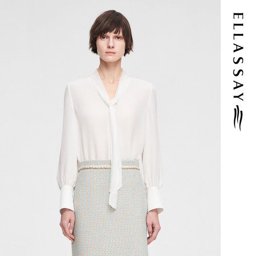 ELLASSAY歌力思春季新款真丝高级微透丝巾领衬衫女EWE351C00200