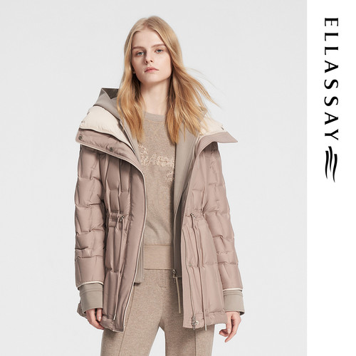 ELLASSAY歌力思冬季新款简约通勤连帽鹅绒羽绒服女EWW354L00300