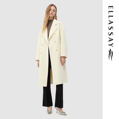 ELLASSAY歌力思冬季新款100%绵羊毛优雅白色大衣女EWD344D03100