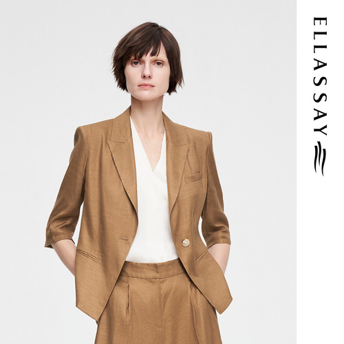 ELLASSAY歌力思春夏新款简约一粒扣气质焦糖咖西装女EWE355T03700