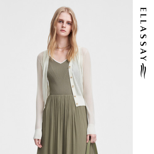 ELLASSAY歌力思年夏季新款轻盈微透V领空调针织衫女EWW351M04500