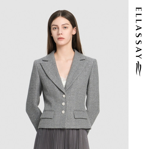 ELLASSAY歌力思2026秋季新款绵羊毛优雅气质短外套女EWD376W001TA