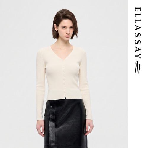 ELLASSAY歌力思2026秋季新款100%绵羊毛针织开衫女EWD373M01800