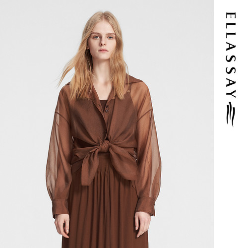 ELLASSAY歌力思秋季新款两件式宽松微透水雾纱衬衫女EWW353C00300