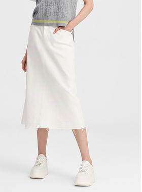 ELLASSAY歌力思秋季新款高腰迷笛裙纯棉牛仔半身裙女EWW343N01100