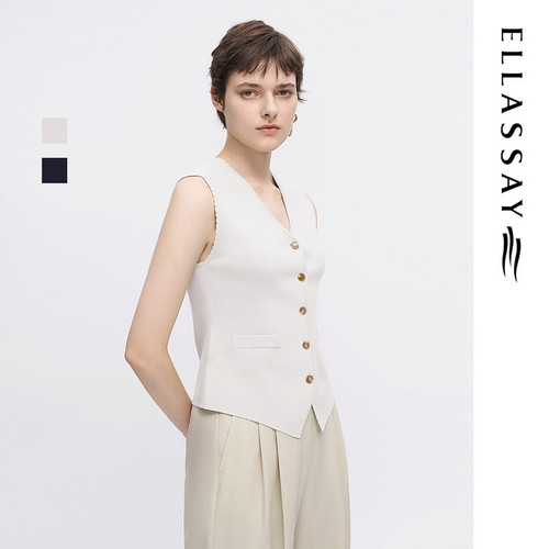 ELLASSAY歌力思早春新款时尚简约纯色针织绅士马甲女EWW341M05100