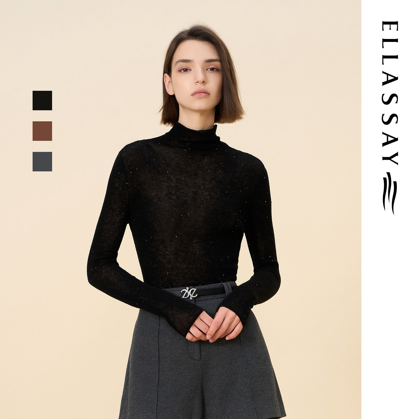 ELLASSAY歌力思2026秋季新款100%绵羊毛打底针织衫女EWD373M00900