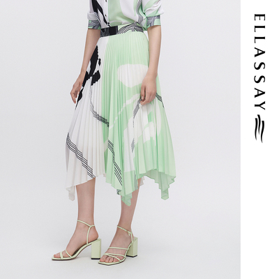 ELLASSAY歌力思早春新款不规则下摆撞色半身裙女EWF341Q00200