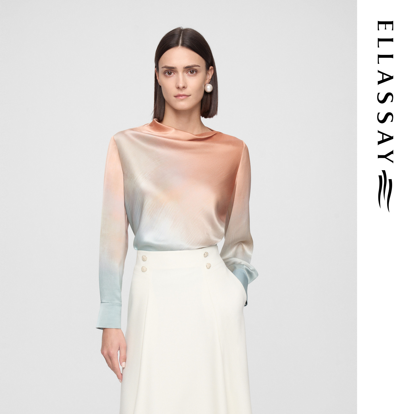 ELLASSAY歌力思夏季新款醋纤轻奢缎面垂感渐变衬衫女EWF361C02300