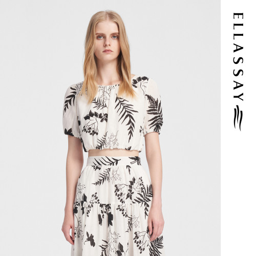 ELLASSAY歌力思夏季新款莱赛尔亚麻高腰复古衬衫女EWB352C01000