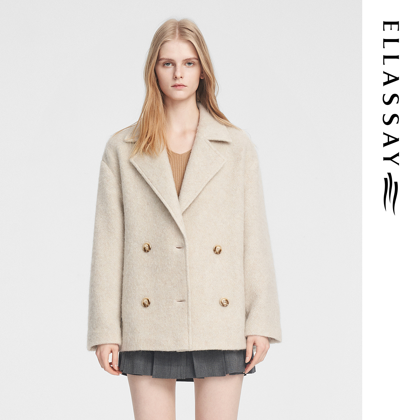 ELLASSAY歌力思秋冬新款绵羊毛复古休闲短外套女EWB354W00600