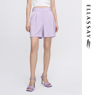 ELLASSAY歌力思夏季新款桑蚕丝高腰直筒休闲短裤女EWW342K02700