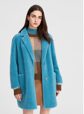 ELLASSAY歌力思秋冬新款绵羊毛H型摇粒绒大衣女EWW344D04100