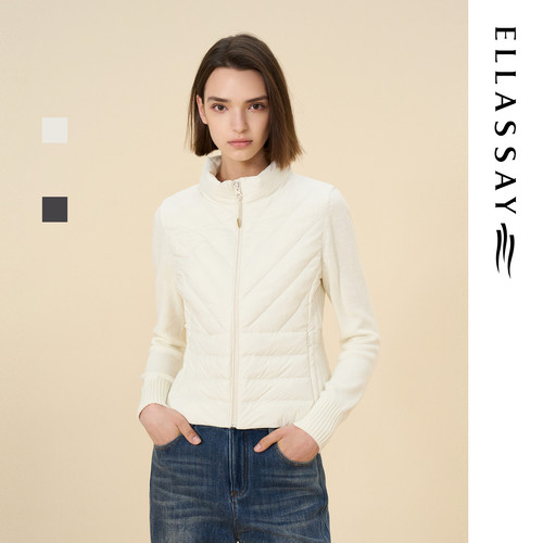 ELLASSAY歌力思2026冬季新款鹅绒短款拼接袖羽绒服女EWD374L02300