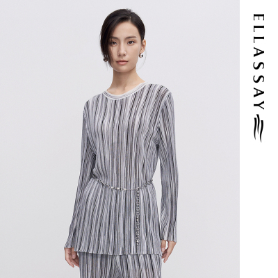 ELLASSAY歌力思早春新款链条装饰时尚条纹针织衫女EWF341M02300